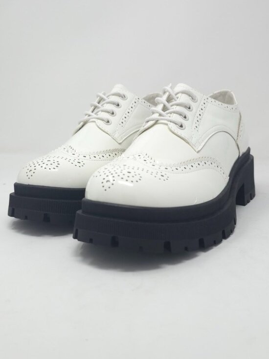 Forever Link Shoes - White Chunky Faux Leather Platform Oxford Lace Up Lug Sole Brogue